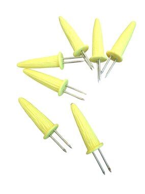 Vintage Corn Cob Holders Set of 7 Yellow Plastic BBQ Picnic Corn Skewers